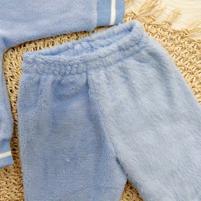 Conj. Casaco Capuz Orelha de Ursinho e Calça de Pelinho - Azul Bebê